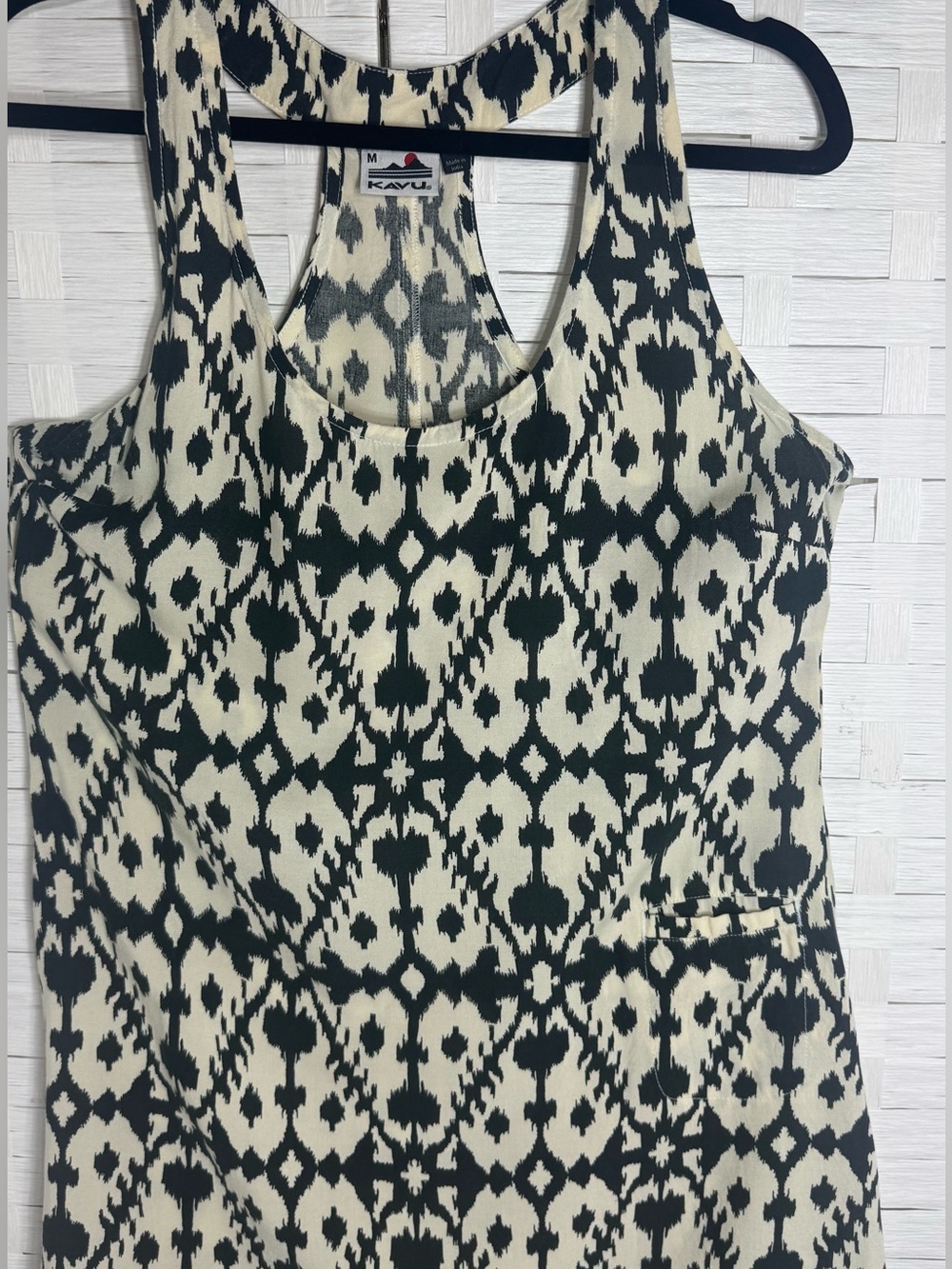 Kavu Jocelyn Ikat Black Ivory Racerback Midi High Low Sleeveless Dress Size Med - Picture 3 of 11